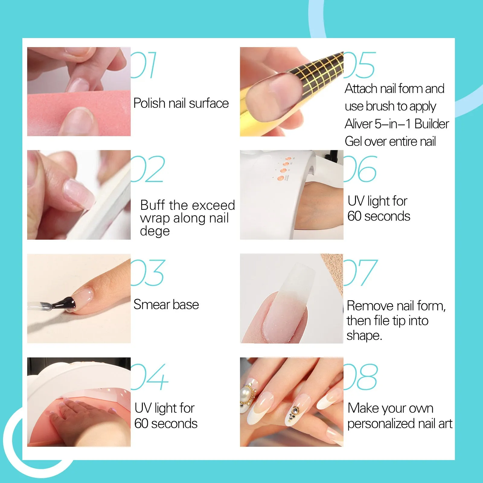 Aliver 5 in 1 Builder Gel for Nails, Pink/Clear/White