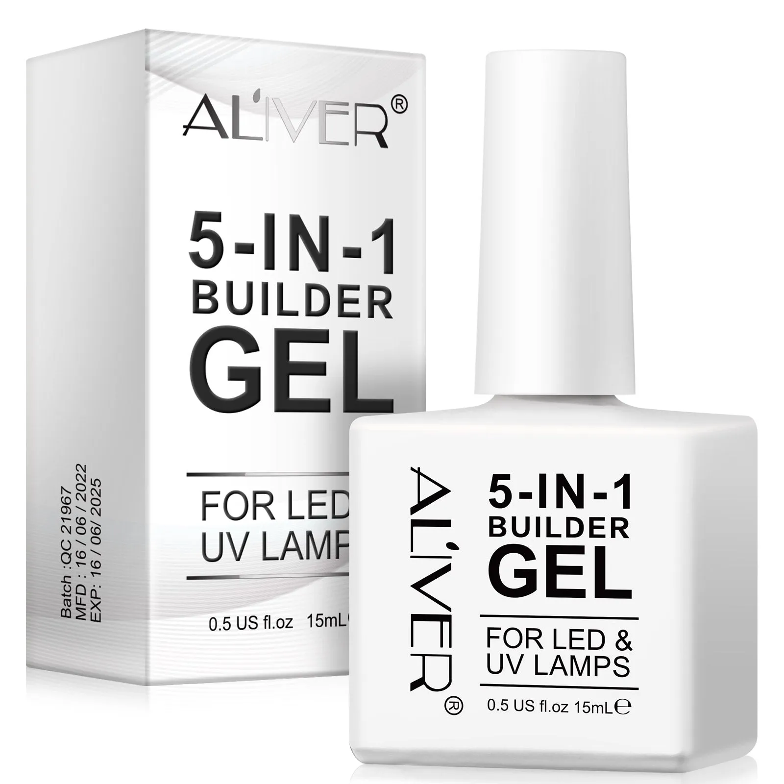 Aliver 5 in 1 Builder Gel for Nails, Pink/Clear/White