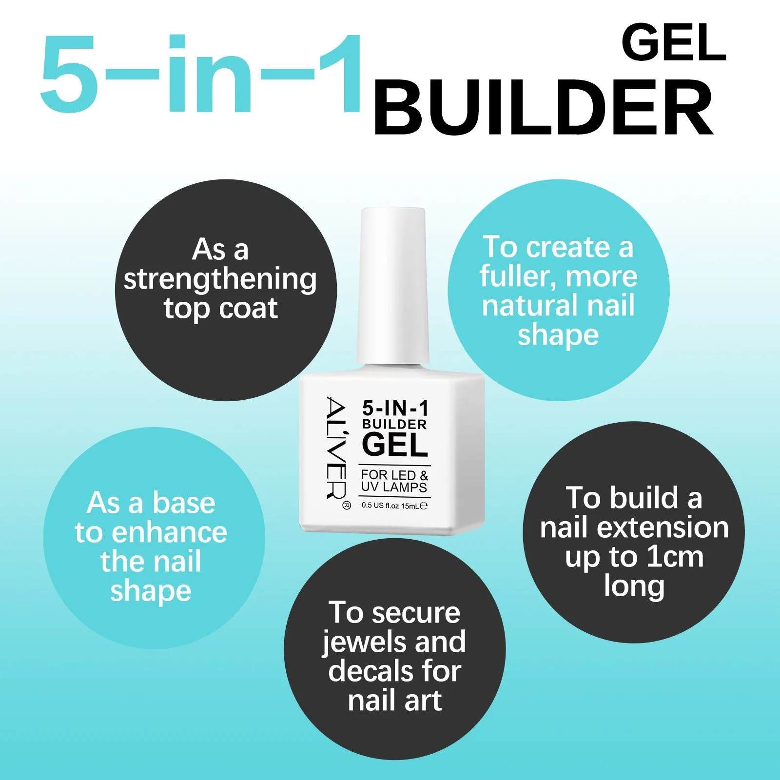 Aliver 5 in 1 Builder Gel for Nails, Pink/Clear/White