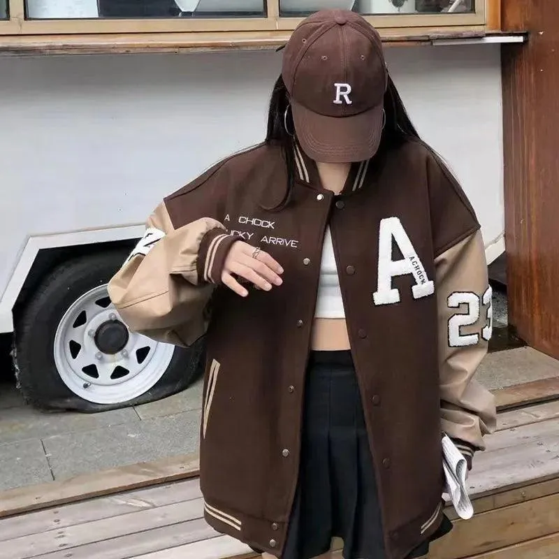 Baseball Style Letter Printed Women Bomber Jacket