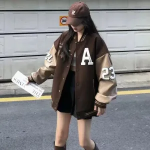 Baseball Style Letter Printed Women Bomber Jacket