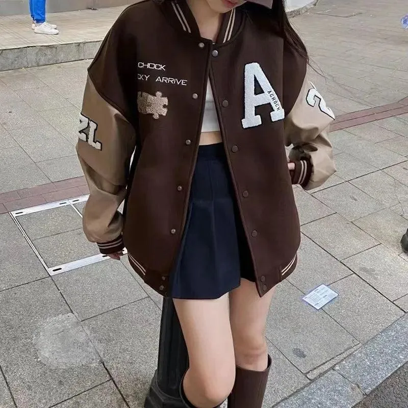 Baseball Style Letter Printed Women Bomber Jacket