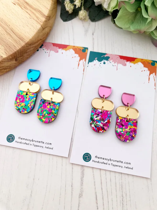 Disco Glitzy Bar Earring Drops in 3 Colourways