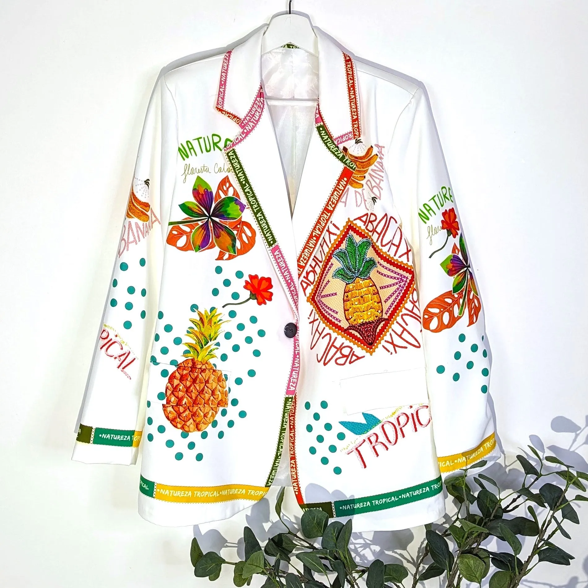 Distinctive pineapple print tropical blazer (M)