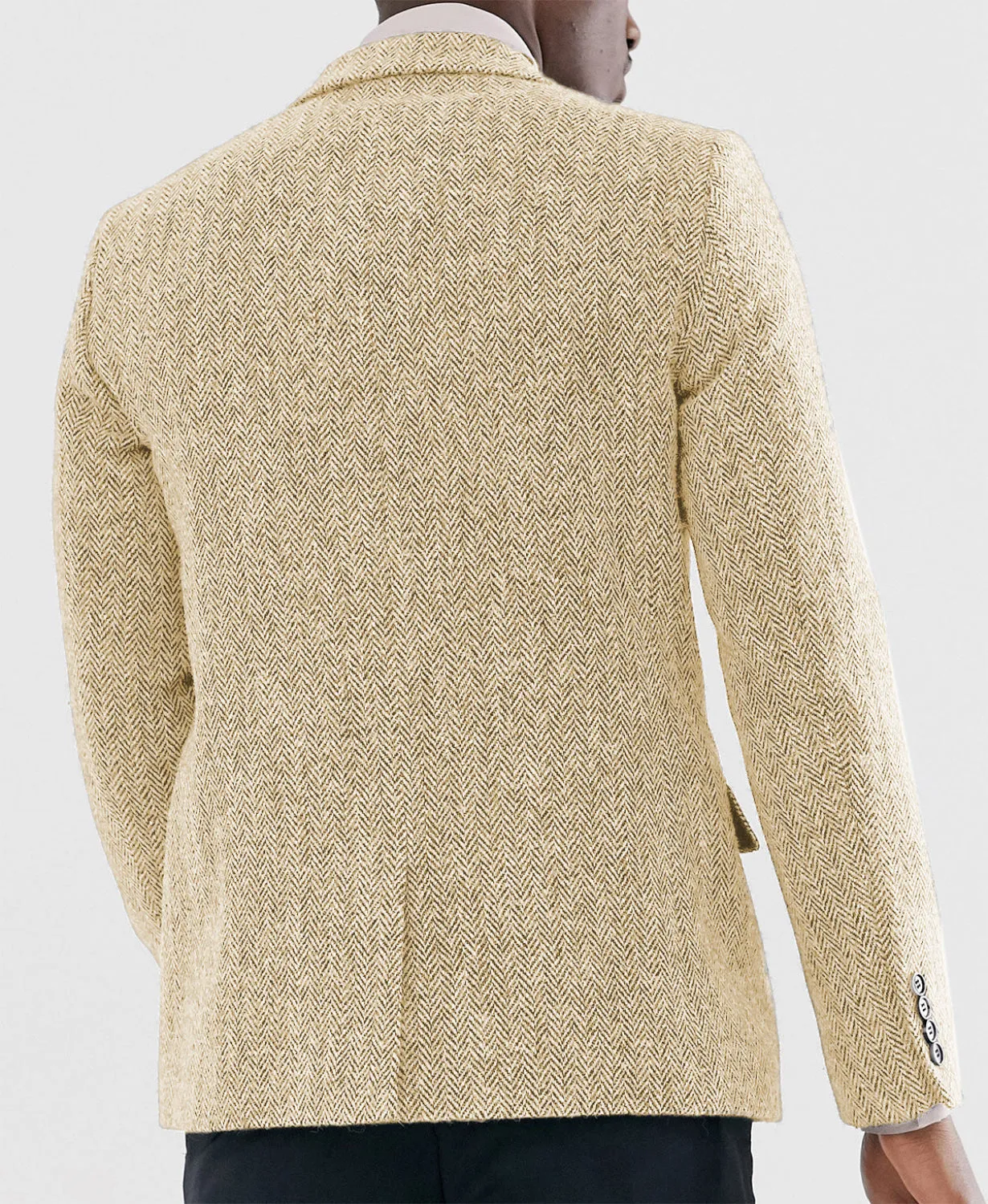 Formal Men's Wool Herringbone Notch Lapel Blazer