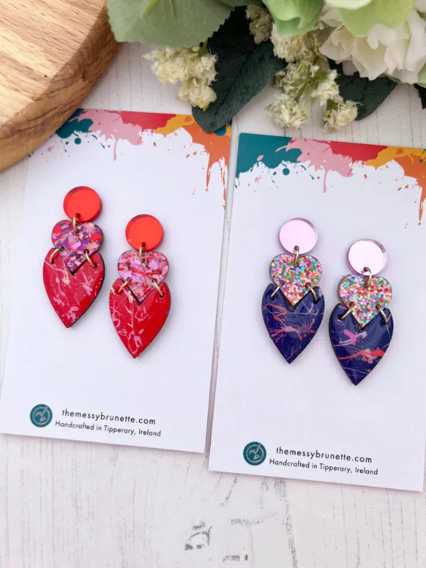 Love Heart Drop Earrings in 2 Styles