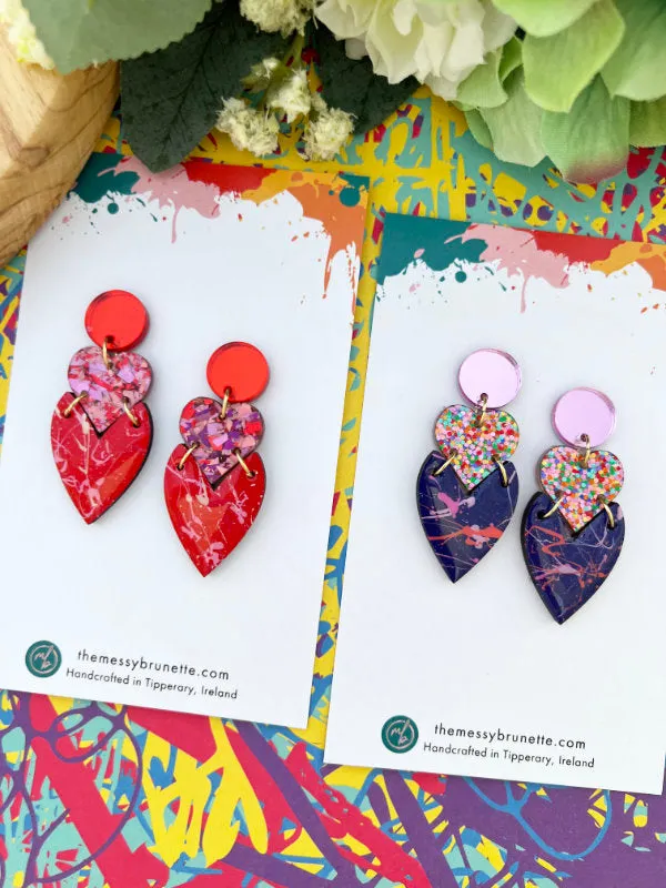 Love Heart Drop Earrings in 2 Styles