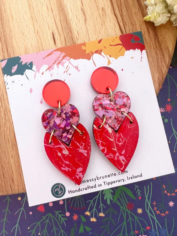 Love Heart Drop Earrings in 2 Styles
