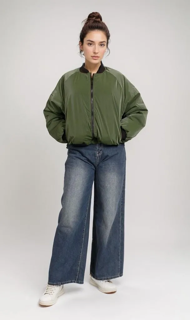 O202287-O202287 - Padded Bomber Jacket - Army Green
