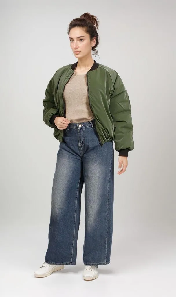 O202287-O202287 - Padded Bomber Jacket - Army Green