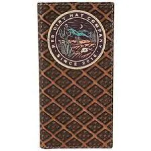 Red Dirt Hat Western Mens Wallet Rodeo Leather Desert Logo Patch Tan