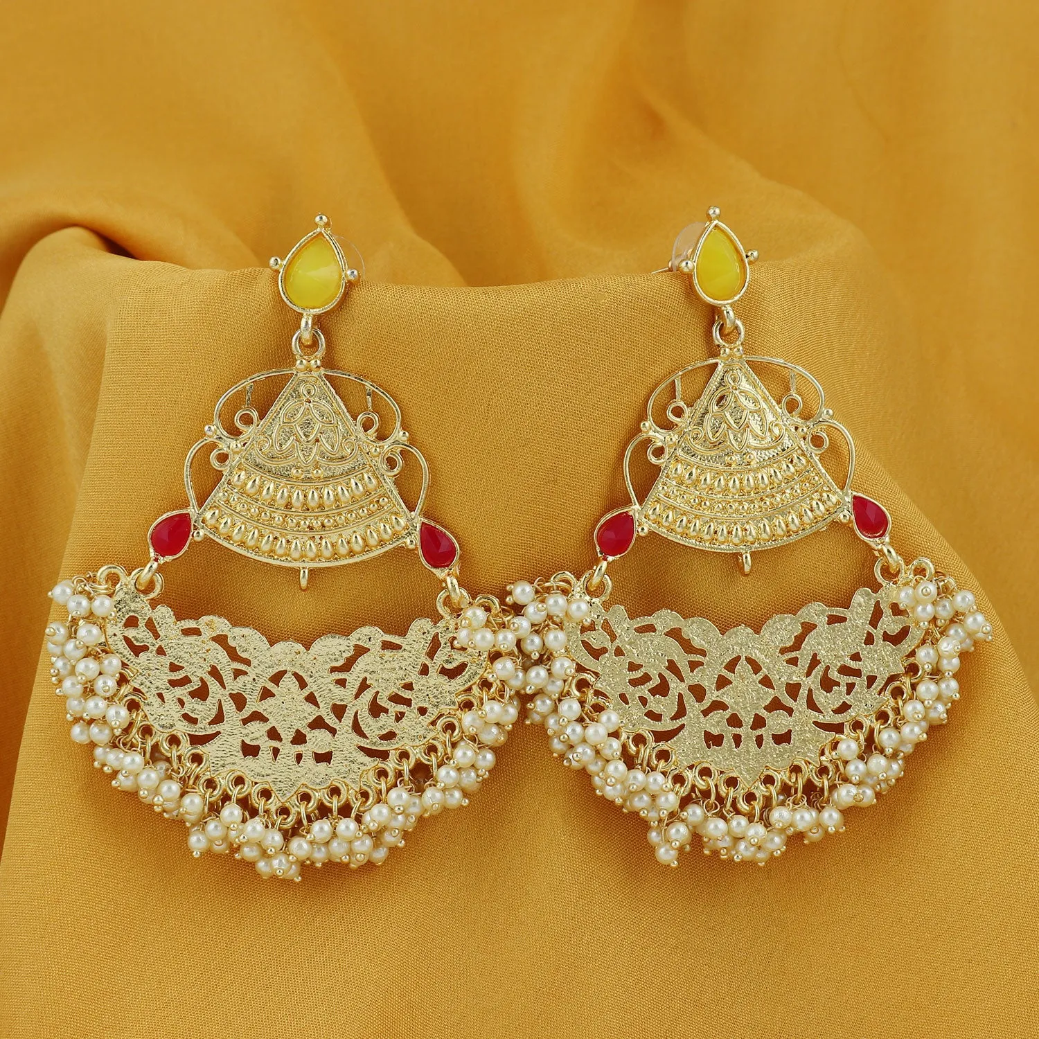 Sukkhi Glitzy Gold Plated Pearl Chandelier Earring For Women