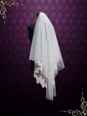 Two Layer Short Fingertip Lace Wedding Veil VG2010